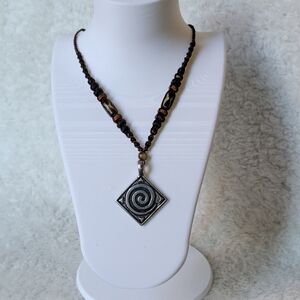 *RARE Silver "800" Vintage Celtic Spiral Hammered Pendant Necklace Ethnic Tribal